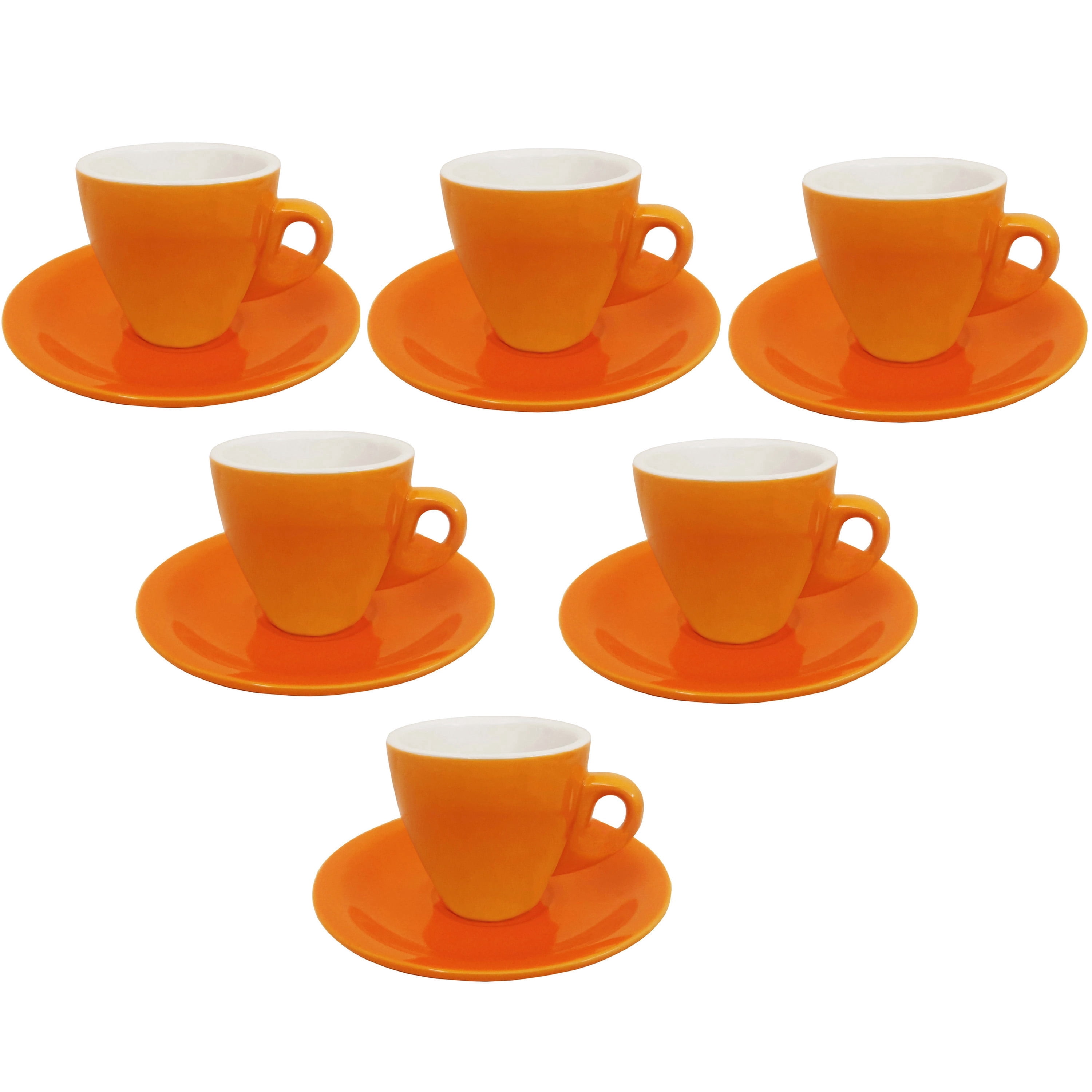 HOMEHUT Espresso Cups and Saucers Set of 6 - 3 Oz Porcelain Demitasse Cups, Orange Coffee Cup Set with Matching Saucers, Microwave and Dishwasher Safe Small Espresso Cups for Home and Café Use