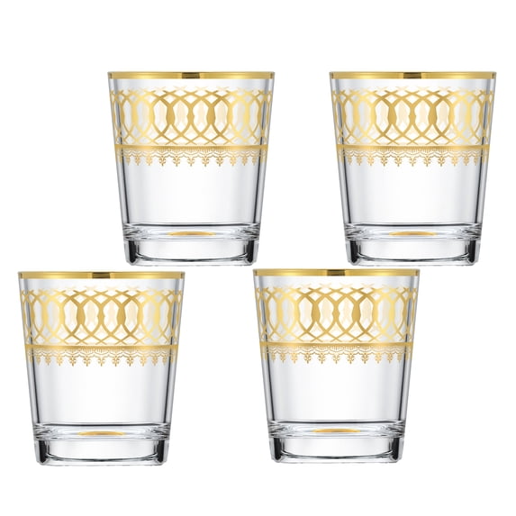 HOMEHUT Gold Embelished Double Old Fashion with Gold Rings, Set of 4