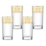 HOMEHUT Gold Embellished High Ball with Gold Rings, Set of 4