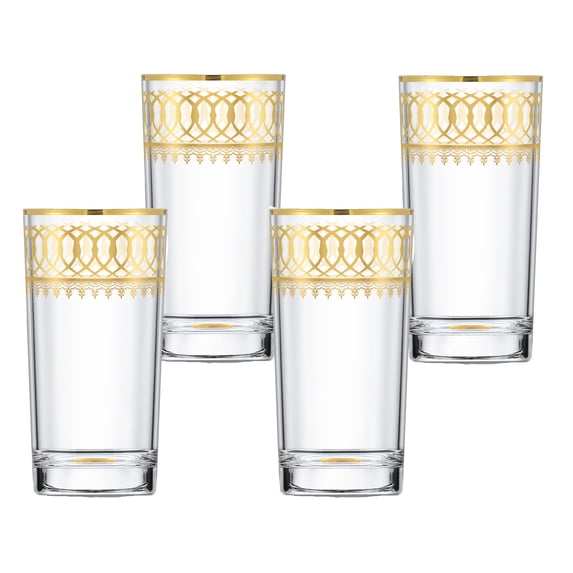 HOMEHUT Gold Embellished High Ball with Gold Rings, Set of 4