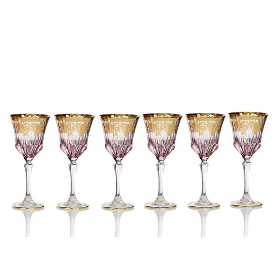 HOMEHUT Golden Liberty Collection Elegant and Modern Crystal Wine Goblet Set for Hosting Parties and Events - Set of 6, Wine Goblet Glasses, Made in Italy