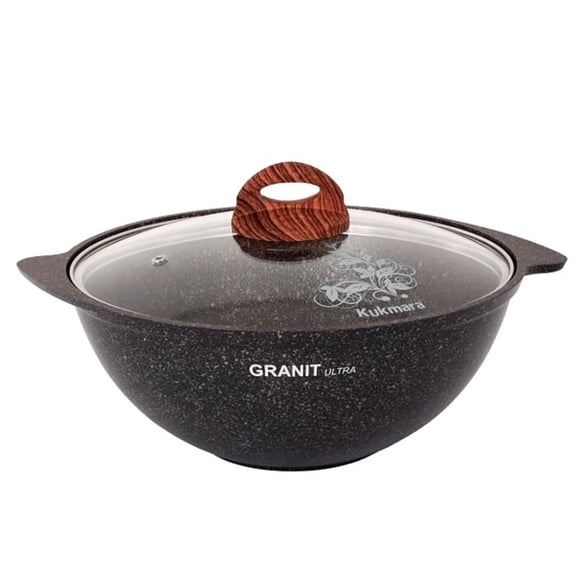 HOMEHUT Granit Ultra Aluminum Kazan Cooking Pot with Glass Lid - Non-Stick Ultra Granit Coating Cookware, 4.8-Qt