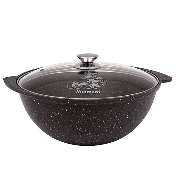 HOMEHUT Kazan for Making Pilaf with Lid - Non-Stick Dark Marble Coating, Heat-Resistant Aluminum, Dishwasher Safe, Versatile Cookware 4.5L