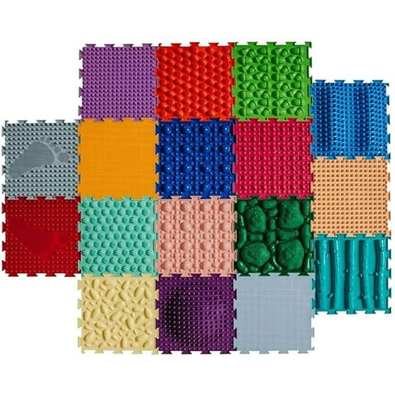HOMEHUT Ortodon Earthy Tones Modular Sensory Mat - Interlocking Mats for Healthy Feet And Natural Foot Massage,17 Pieces set