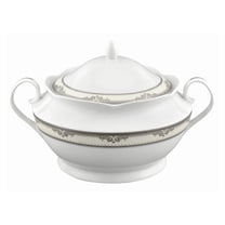 HOMEHUT Porcelain Souptureen w/Lid Victoria - 4.25 Quart Capacity, Curved Scalloped Shape