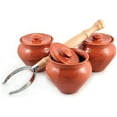 thumbnail image 1 of HOMEHUT Traditional natural clay stoneware baking pots with oven fork, Handcrafted red clay cooking pot with lid, set of 3, 1 of 5