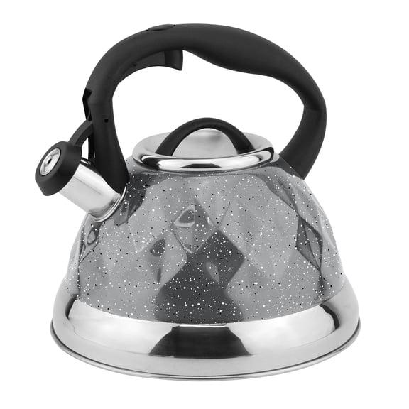 HOMEHUT Whistling Grey Tea Kettle 3 Liter Stainless Steel - Induction Compatible Teapot with Ergonomic Handle, Loud Whistle, 12-Cup Capacity for All Stovetops