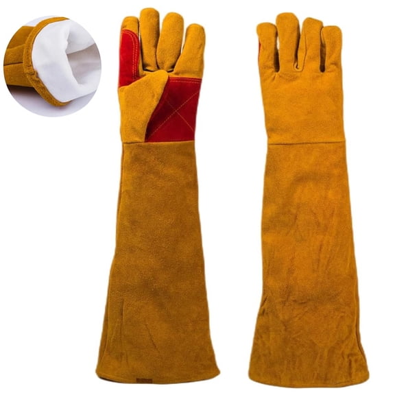 HOMEIORA 1 Pair Leather Welding Gloves, Gardening Gloves, Animal Handing Gloves Bite Proof, Multipurpose Puncture Proof Glove for Dog, Cat, Reptile, Welding, Grilling, BBQ & Fireplace, L