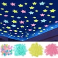 thumbnail image 1 of HOMEIORA 100 Pcs 3D Wall Glow In The Dark Stars Stickers, with 1pc Glowing moon, for Kids Room DIY Home Decor, Yellow, 1 of 8