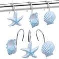 thumbnail image 1 of HOMEIORA 12 Pack Starfish Seashell Conch Style Shower Curtain Hooks Rust Proof Rings Bathroom Hangers Resin Decorative Shower Curtain Hook - Light Blue, 1 of 3