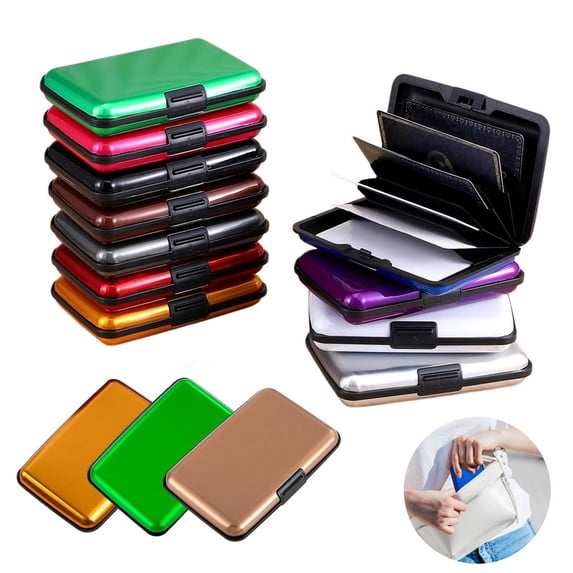 HOMEIORA 1pc Credit Card Holder, RFID Blocking Metal Card Wallet for Women Men Slim ID Card Holders Protector Aluminum Business Hard Case, Red