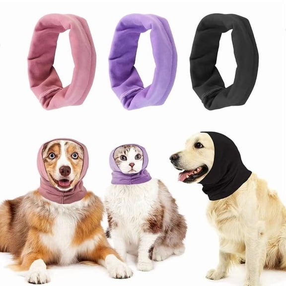 HOMEIORA 1pc Dog Calming Hoodie Ear Wraps for Dogs, Fireworks Ear Protection Head Muffs Doggy Warp Anxiety Relief, Doggy Hematoma Wrap, Pet Head Cover, Purple