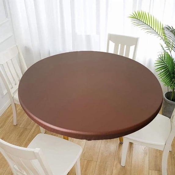 HOMEIORA 1pc Indoor & Outdoor Tablecloth-Round Tablecloth, Waterproof Polyester Tablecloth, Dining Table Cover with Elastic Edge, 35", Brown