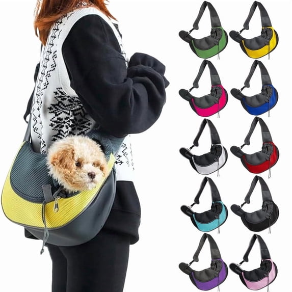 HOMEIORA 1pc Pet Sling Carrier for 2-5 lbs Small Dogs & Cats - Hands-Free Puppy Carrier with Safety Hook, Large Zipper Pocket, Soft Breathable Mesh, Adjustable Strap & Reflective Strip, Yellow