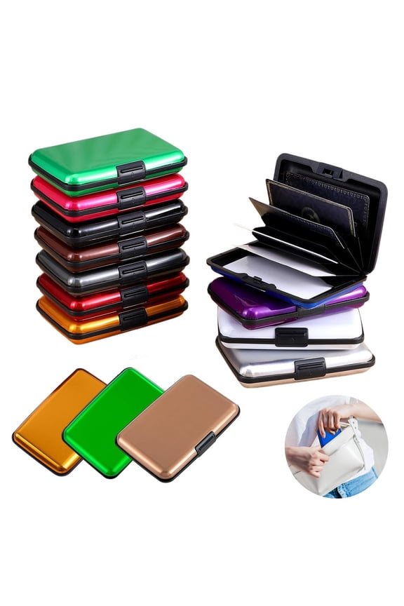 1pc Waterproof 7 Slots RFID Blocking Credit Card Protector Aluminum ID Case Hard Shell Business Card Holder Metal Wallet, Black