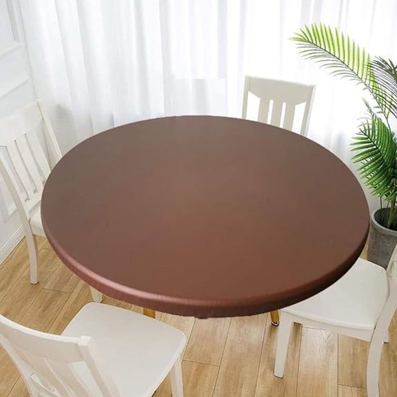 HOMEIORA 1pc Waterproof Tablecloth, Elastic Edge Table Cloth Protector, Wipeable Table Cloth for Tables 23" Diameter, Brown