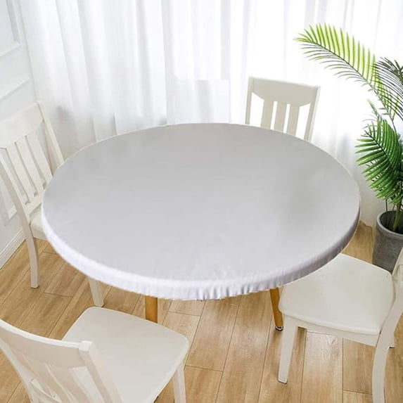 HOMEIORA 1pc Waterproof Tablecloth, Elastic Edge Table Cloth Protector, Wipeable Table Cloth for Tables 23" Diameter, White