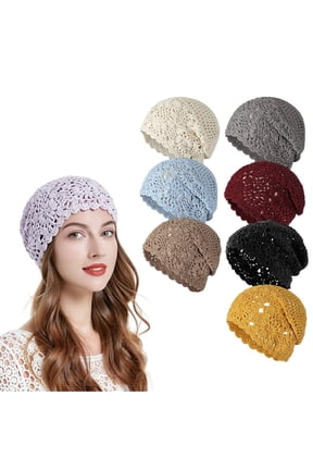 1pc Women Cotton Crochet Slouchy Beanie Hat, Handmade Knit Summer Skull Cap for Spring Summer and Autumn, Yellow