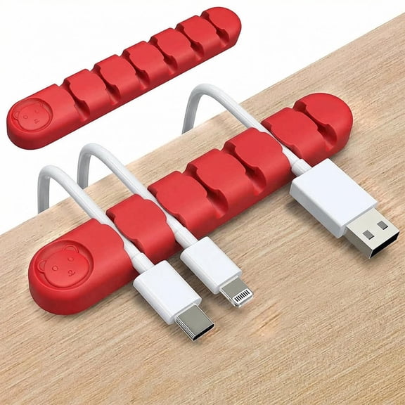 HOMEIORA 2 Pack Cable Clips Cord Organizer Desktop, Cable Tie Holder Management, Silicone Adhesive Cord Storage For Charger Wires / Computer / Mouse / Earphone / Phone - 6 Slots, Red