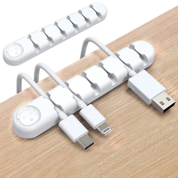 HOMEIORA 2 Pack Cord Holder Cable Organizer Clips, Self Adhesive Cord Organizer for Desk, Car, Nightstands, Office, Silicone Cord Keeper Cable Clips Wire Holders - 6 Slots, White