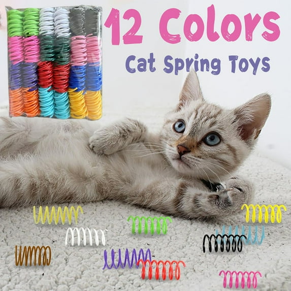 HOMEIORA 24pcs 12Colors Cat Springs Toys, Interactive Self-Play Hunting Spirals Toys for Kittens, Durable Plastic Spiral Spring Cat Toy