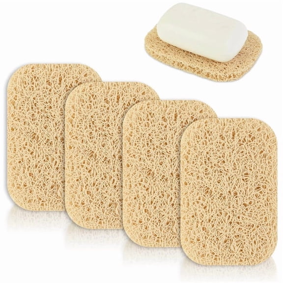 HOMEIORA 4 Pack Bar Soap Holder, Non-Slip Soap Saver Pads, Self Draining Soap Bars Holder Pads for Kitchen Bathroom Travel Hotel Shower Cleaning Supplies, Beige