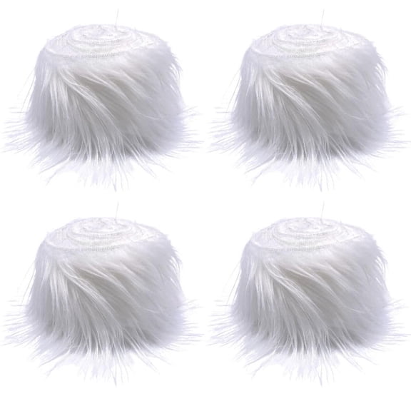 HOMEIORA 4 Pack Faux Fur for Craft Fake Fur Shaggy Patches Ribbon Chair Cover Seat Cushion Pad Supplies for Sewing DIY Gnome Beard Easter Costume Winter Valentine's Day, White