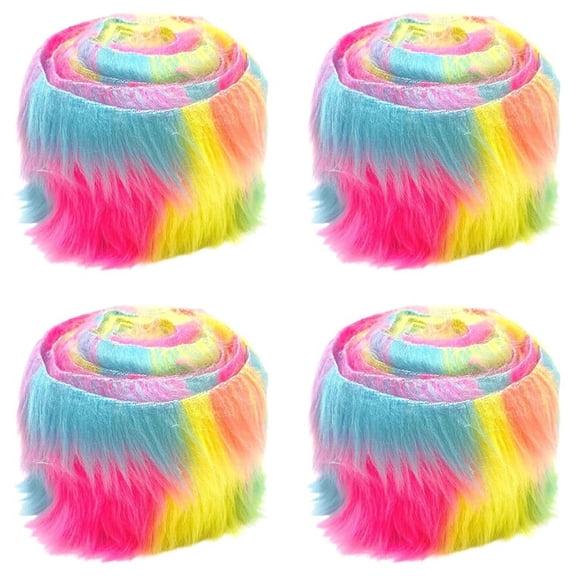 HOMEIORA 4 Pack Faux Fur Ribbons Fabric Shaggy Fur Fabrics DIY Crafts Fluffy Strips - Colorful