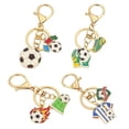 thumbnail image 1 of HOMEIORA 4 Pack Soccer Themed Metal Keychains Set - Enamel Football Charms with Flag, Goalie Gloves, Cleat, Jersey, Fireball for Sports Fans, Backpack Accessories, 1 of 5