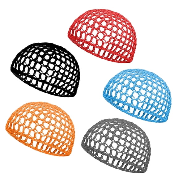 HOMEIORA 5 Pack Shower Caps Hair Nets for Sleeping, Crochet Mesh Wrap Caps for Silk Press, Curly Hair & Wig Protection, Soft Reusable Bonnets for Women