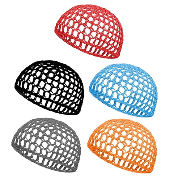 HOMEIORA 5 Pack Shower Caps Hair Nets for Sleeping, Crochet Mesh Wrap Caps for Silk Press, Curly Hair & Wig Protection, Soft Reusable Bonnets for Women