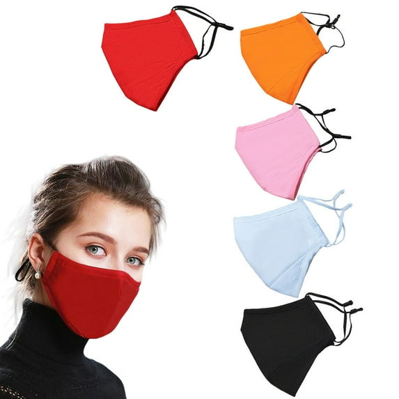 HOMEIORA 5pcs Cloth Face Mask, Washable Reusable, Breathable with Adjustable Ear Loops, Nose Wire and Filter Pocket for Women, Men, Teens