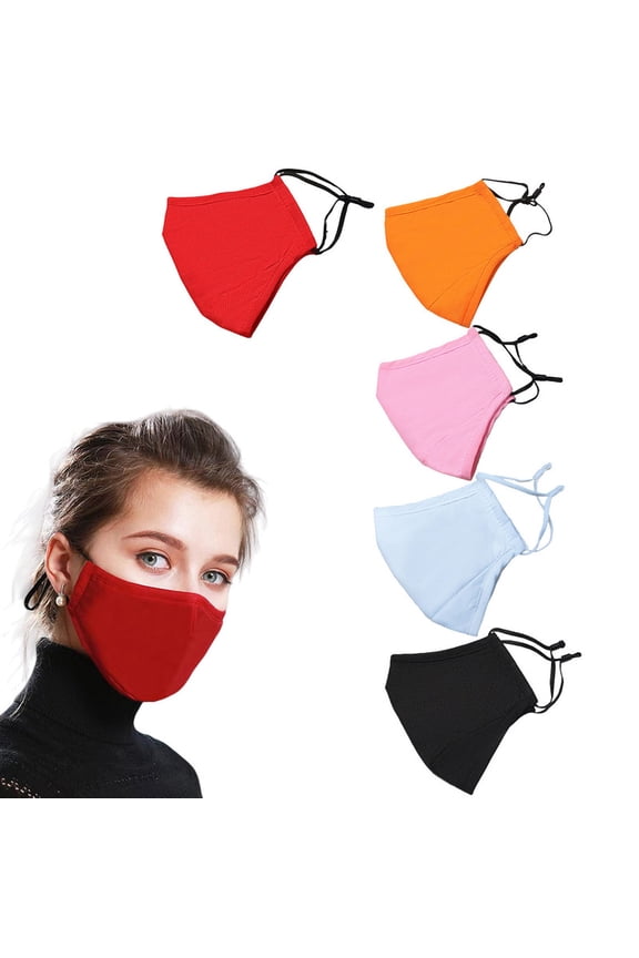 5pcs Cloth Face Mask, Washable Reusable, Breathable with Adjustable Ear Loops, Nose Wire and Filter Pocket for Women, Men, Teens