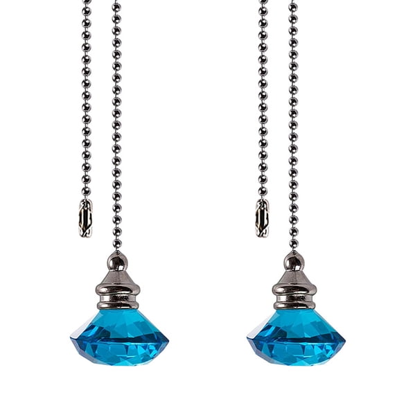 HOMEIORA Ceiling Fan Pull Chain Set - 2 Pieces Blue Diamond Fan Pull Chains 12.2 Inch Ceiling Fan Chain Extender with Chain Connector Home Wedding Decor Ornament Pendant