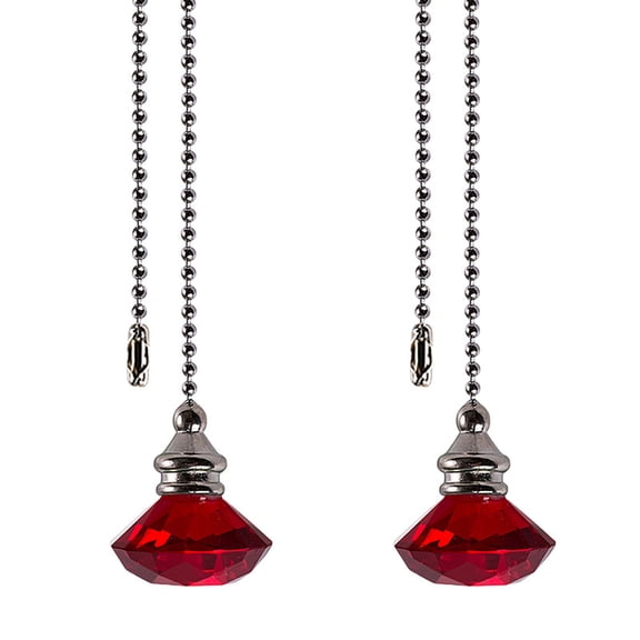 HOMEIORA Ceiling Fan Pull Chain Set - 2 Pieces Red Diamond Fan Pull Chains 12.2 Inch Ceiling Fan Chain Extender with Chain Connector Home Wedding Decor Ornament Pendant