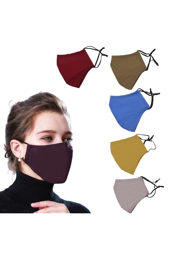 Cloth Face Mask, Washable Reusable, Breathable with Adjustable Ear Loops, Nose Wire and Filter Pocket, 5 Per Pack