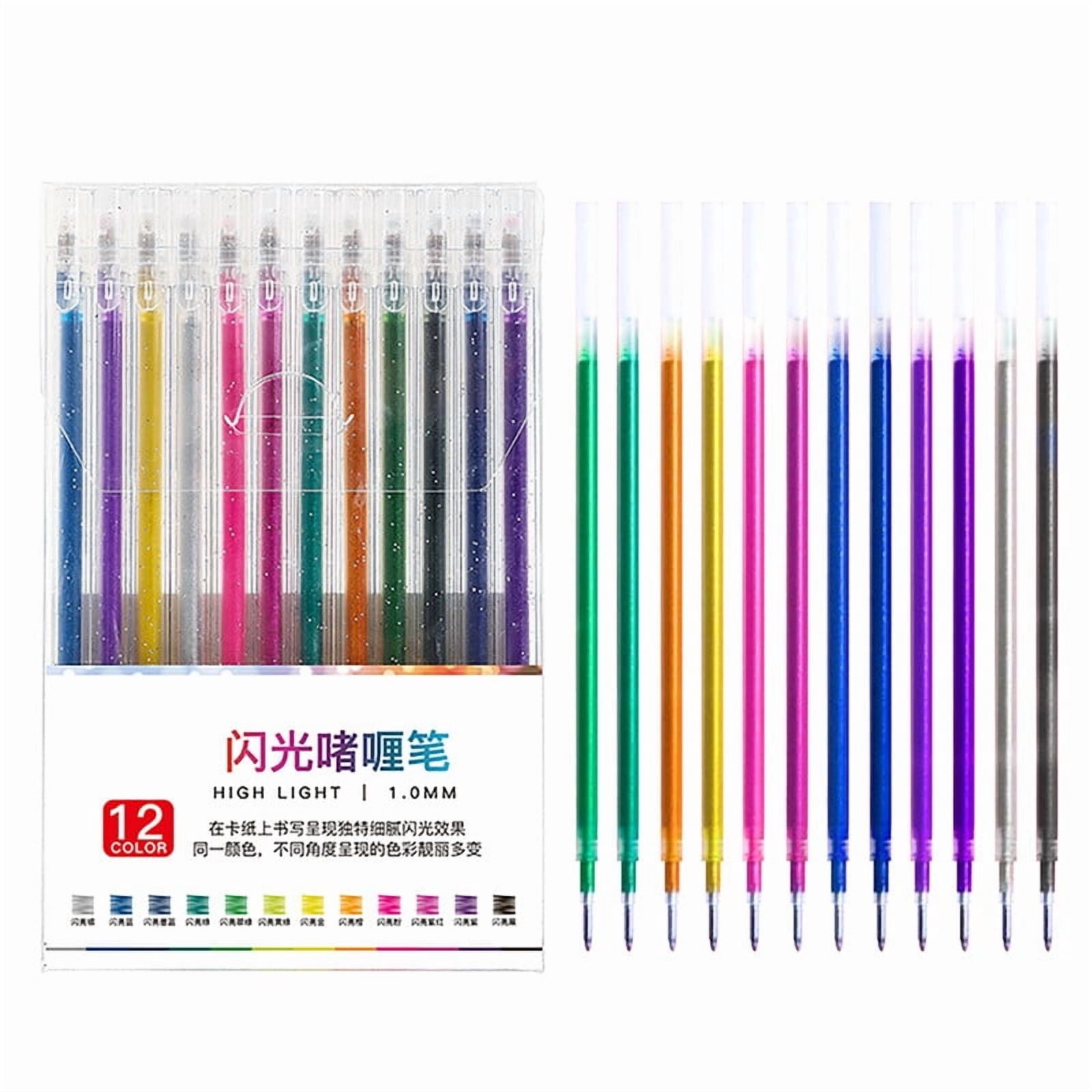 HOMEIORA Glitter Gel Pens, 12 Colors Bold Point 1.0mm Vibrant Sparkle Colorful Pen for Adult Coloring Books, Crafting Journaling Doodling Drawing, 12 Pack Glitter Gel Pens + 12 Refills
