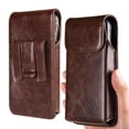 thumbnail image 1 of HOMEIORA Holster for iPhone 17, 17 Pro, 16, 16 Pro, 15, 15 Pro, 14, 14 Pro, 13, 13 Pro, 12, Galaxy S25, S24, S23, Premium Leather Pouch with Belt Clip Phone Holster Belt Case, Dark Brown - M, 1 of 8