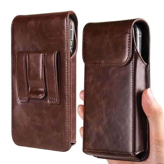 HOMEIORA Holster for iPhone 17, 17 Pro, 16, 16 Pro, 15, 15 Pro, 14, 14 Pro, 13, 13 Pro, 12, Galaxy S25, S24, S23, Premium Leather Pouch with Belt Clip Phone Holster Belt Case, Dark Brown - M