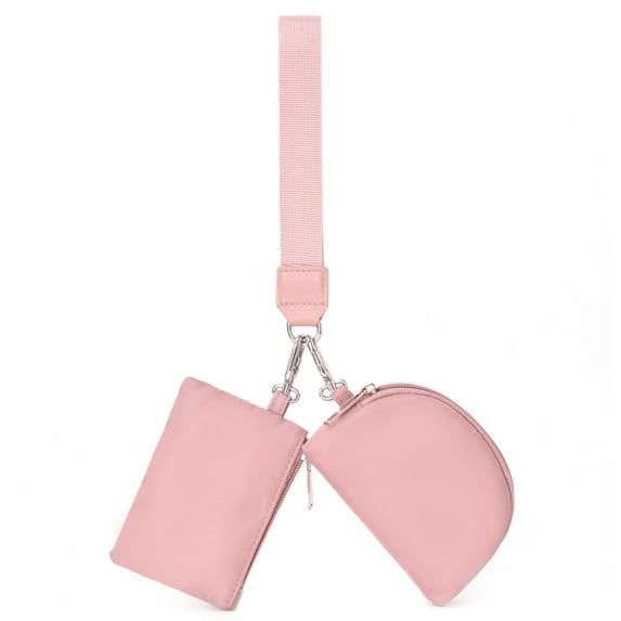 HOMEIORA KeyChain Wallet Wristlet Wallets for Women Mini Zip Dual Pouch Wristlet - Pink, 1 Pack