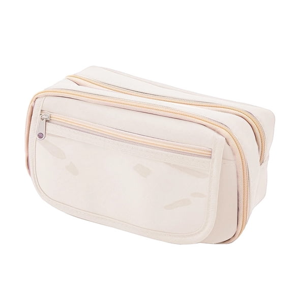 HOMEIORA Large Pencil Case Pouch, Pencil Box Holder Organizer with 4 Compartments, Pen Bag Wide Opening, with A Transparent Compartments - Beige, 1 Pack