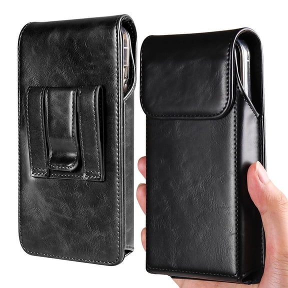 HOMEIORA Leather Cell Phone Holster with Belt Clip, Phone Pouch for iPhone 16 Pro Max 15 Pro Max 14 Pro Max 13 Pro Max 12 Pro Max 11 Pro Max XS Max 16 Plus 15 Plus 14 Plus, Black - L