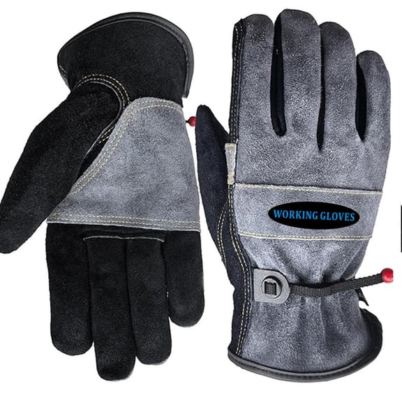 HOMEIORA Leather Work Gloves for Gardening, Tig/Mig Welding, Construction, Chainsaw, Farm, Ranch, etc. Leather, Cotton Lined, Utility, Firm Grip, Durable, M, Black - Navy Blue