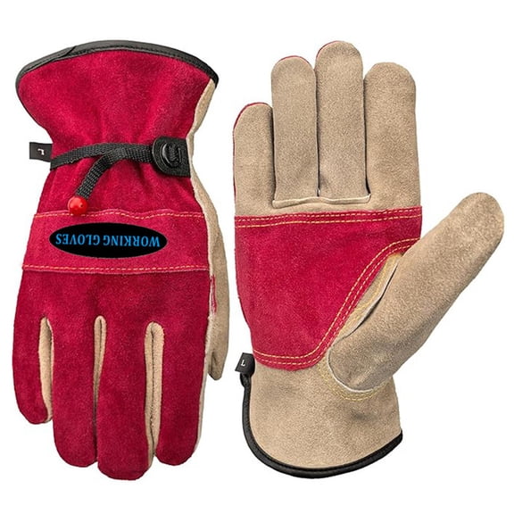 HOMEIORA Leather Work Gloves for Men or Women. XS Glove for Gardening, Tig/Mig Welding, Construction, Chainsaw, Farm, Ranch, etc. Leather, Cotton Lined, Utility, Firm Grip, Durable, Red - Khaki