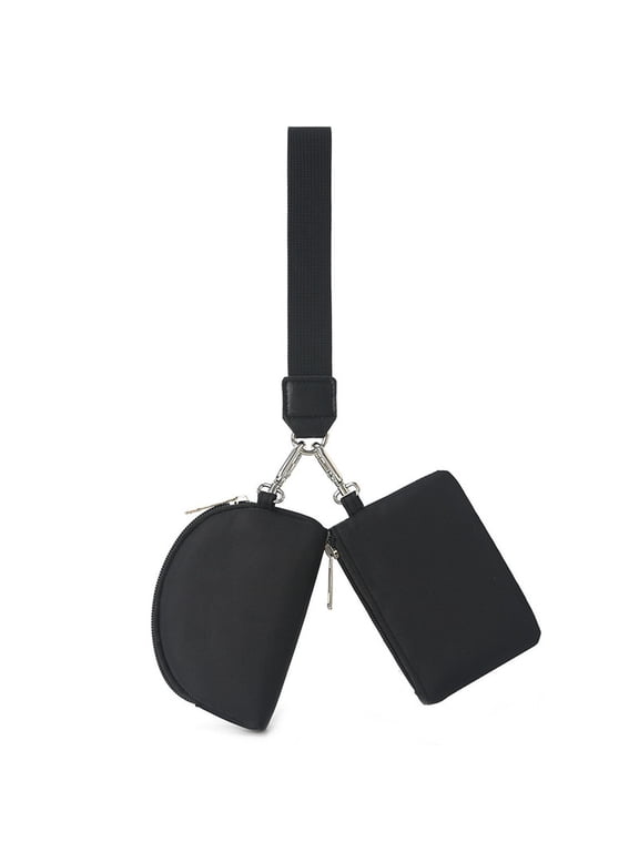 Mini Zip Around Wristlet Wallets for Women - KeyChain Wallet with Detachable Dual Pouch Wristlet - Key Chain Coin Purse Small Wallets - Black, 1 Pack