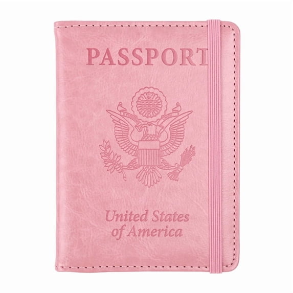 HOMEIORA Passport Holder for Travel, RFID Passport Cover Wallet for Women Men, PU Leather Passport Book Card Holder Case with Pen Holder, Elastic Band Closure - Pink, 1 Pack