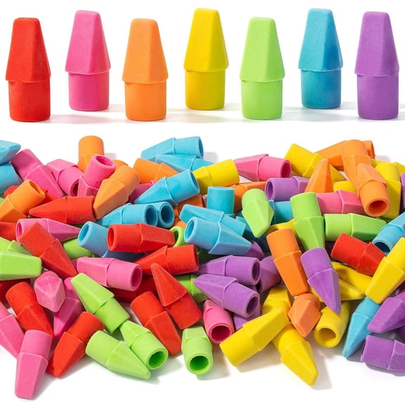 HOMEIORA Pencil Erasers Toppers, 50 Pack, Colorful, Latex Free, No Smudge, Erasers for Pencils, Pencil Top Erasers, Eraser Caps, Eraser Tops