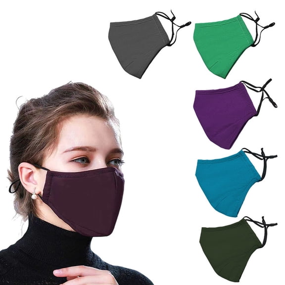 HOMEIORA Reusable Cloth Face Mask, Adjustable Ear Loops, with Filter Pocket, Multicolor, 5 Per Pack