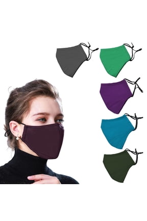 Reusable Cloth Face Mask, Adjustable Ear Loops, with Filter Pocket, Multicolor, 5 Per Pack