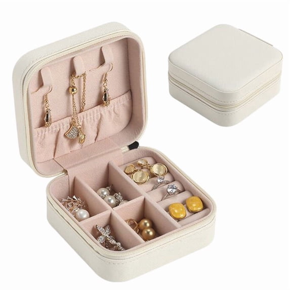 HOMEIORA Small Jewelry Box, Travel Mini Organizer Portable Display Storage Case Travel Jewelry Organizer Jewelry Holder Case for Rings Earrings Necklace, Gifts for Girls Women - White, 1 Pack